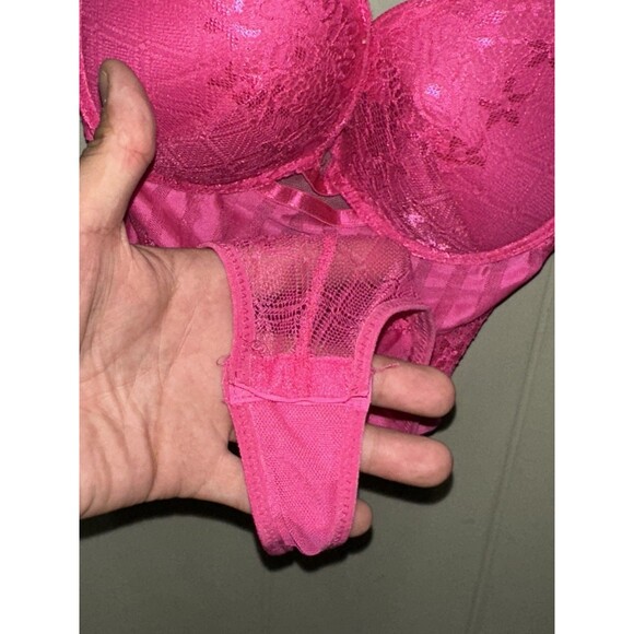 Black Fuchsia Womens Lrg Pink Lace Trim Adjustable Straps Babydoll Lingerie 1pc - Picture 4 of 7